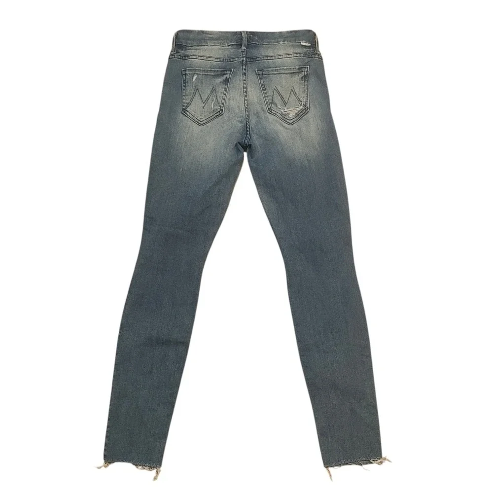 Mother The Pixie Fray Jeans Mid Rise Denim Distressed Skinny Button Fly Blue 25